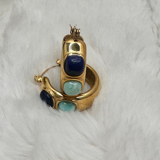 Stainless Steel Chunky Hoops with Lapis and Turquoise | Erika Williner Designs