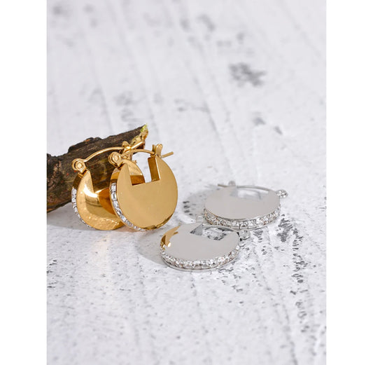 Gold Round Stainless Steel hoops with CZ embellishment