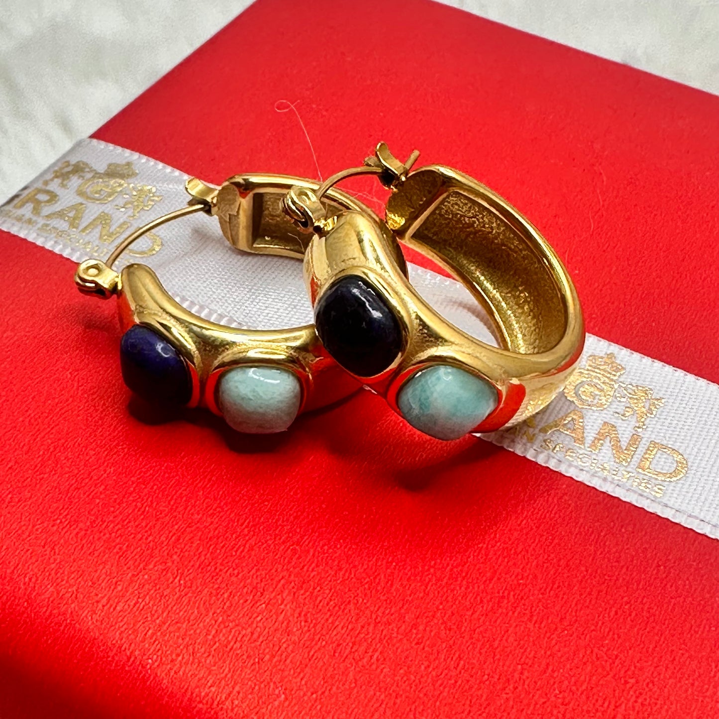 Stainless Steel Chunky Hoops with Lapis and Turquoise | Erika Williner Designs