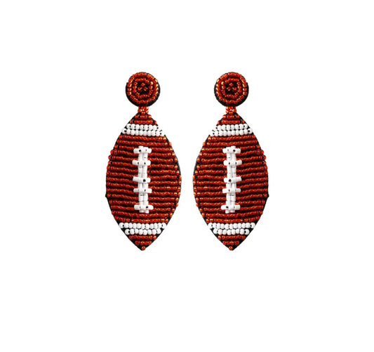 Red and white Football beaded earrings
