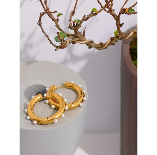 Stainless Steel Hoops Embellished with Faux Pearls | Erika Williner Designs