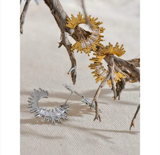 Semi Circle Gold Rays and CZ Earrings | Erika Williner Designs