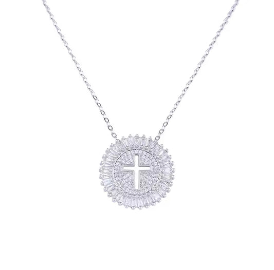Round CZ Medallion with Cross Necklace | Erika Williner Designs