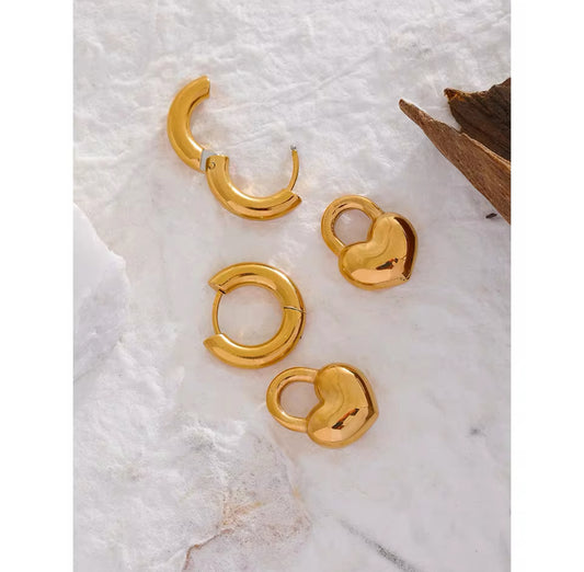 Stainless Steel Hoops with Heart Pendants Earrings | Erika Williner Designs