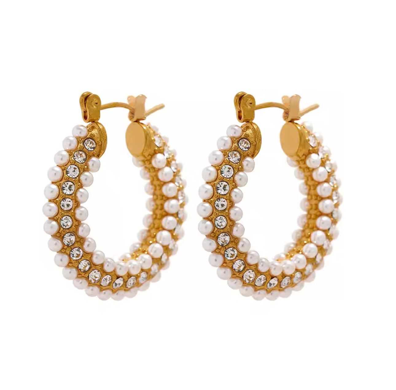 Stainless Steel Hoops with Pearls and CZ Embellishment Earrings 210-15 | Erika Williner Designs