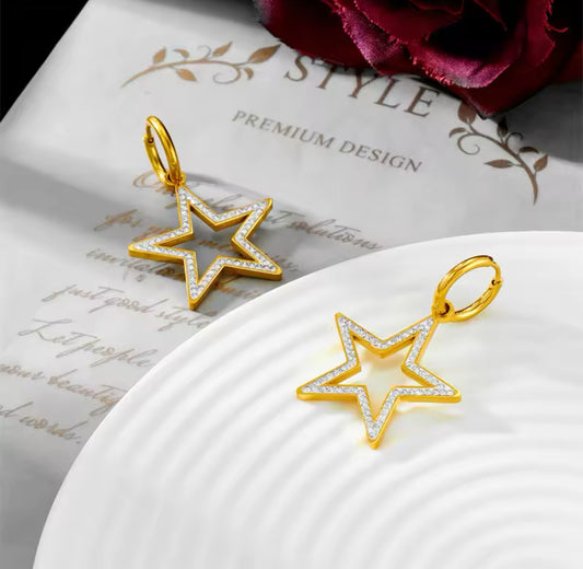 Pave Embellished Stars on Stainless Steel Mini Hoops | Erika Williner Designs