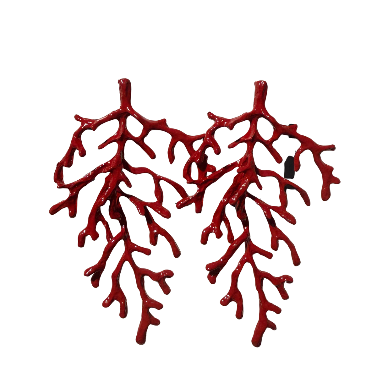Red enamel single branch of coral earrings | Erika Williner Designs