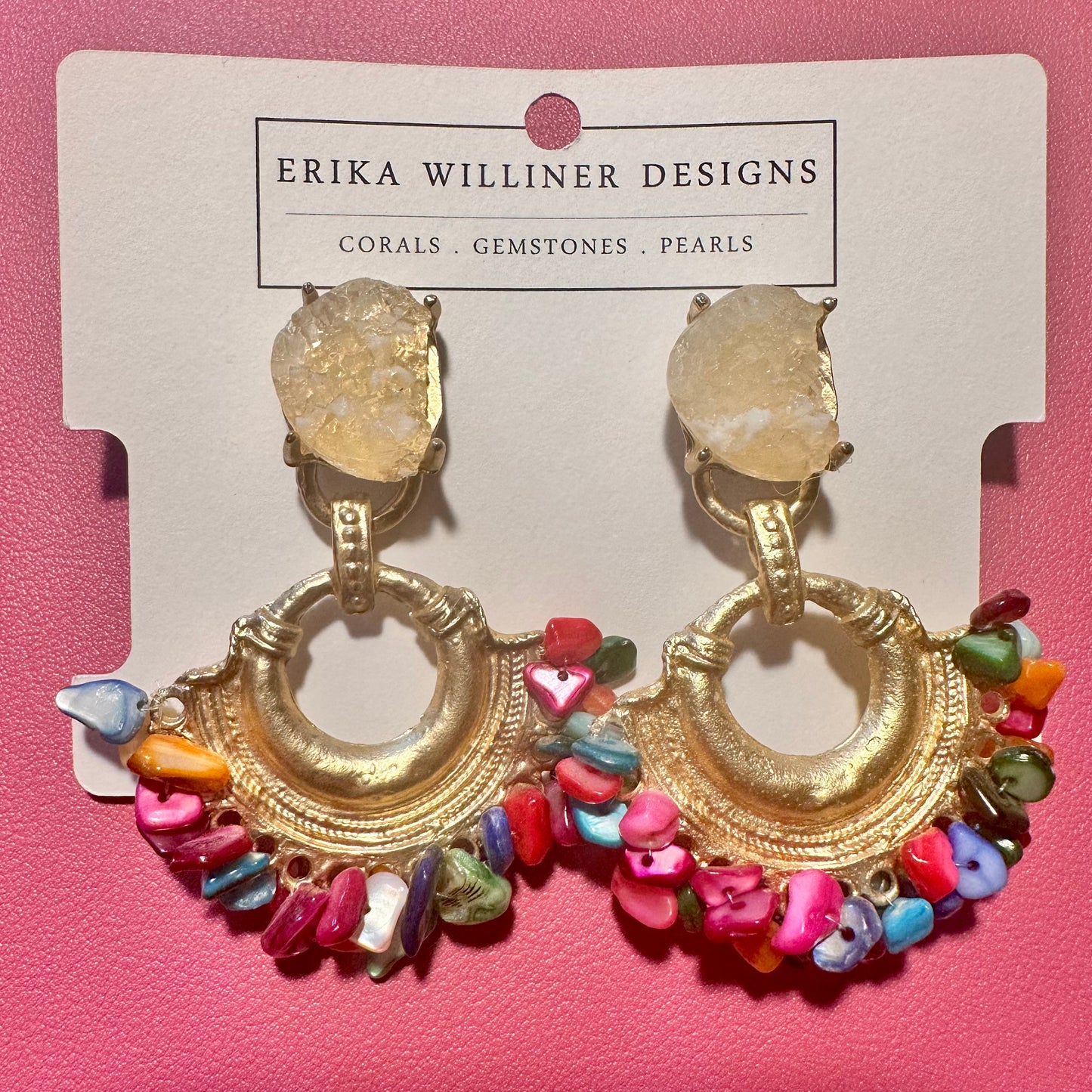 Based Metal Plated Earrings with Gemstones Chips 220-33 | Erika Williner Designs