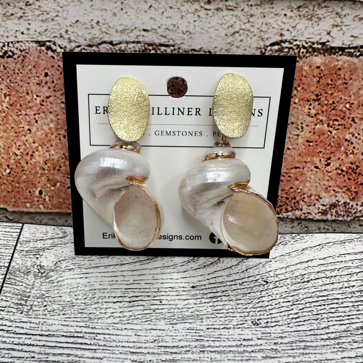 White Turbo Shell with Gold Post | Erika Williner Designs