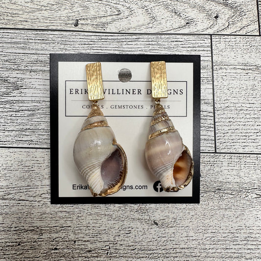 Shell with Gold rectangular post earring | Erika Williner Designs
