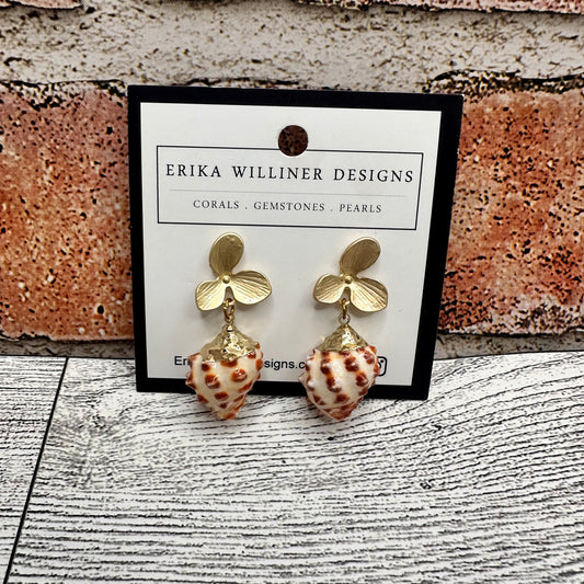 Spiral Shell with Gold Flower Post Earrings | Erika Williner Designs