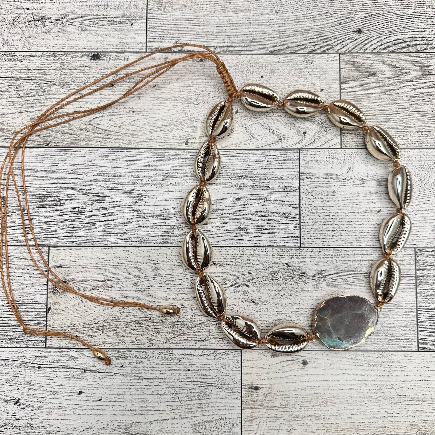 Gold Cowry Shells Necklace with Turquoise connector | Erika Williner Designs