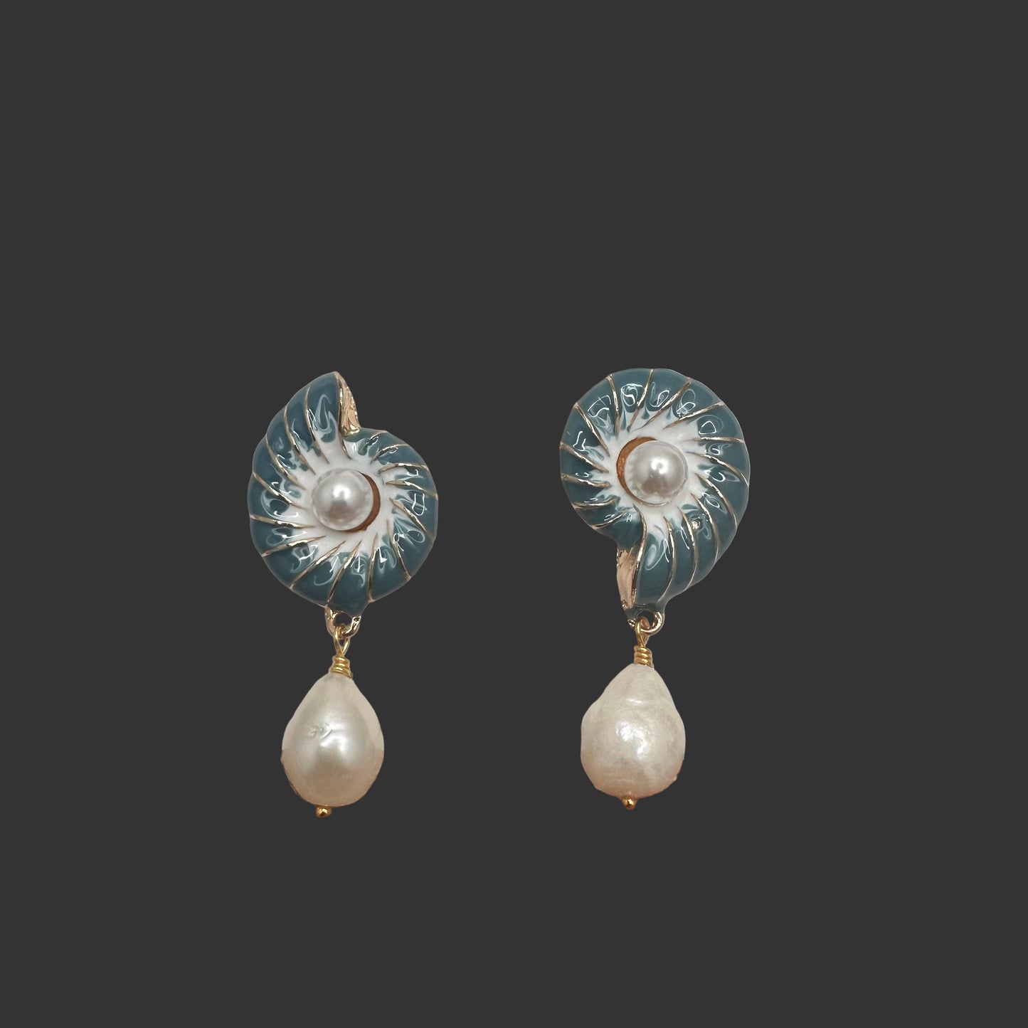Enamel Nautilus with Baroque Pearl Earrings | Erika Williner Designs