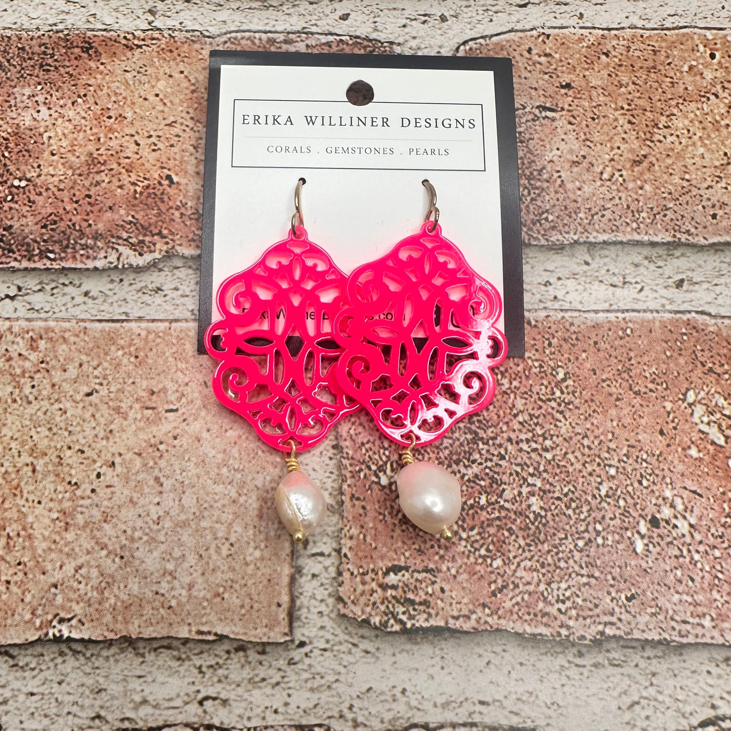 Hot Pink Filigree Earring with Baroque Pearl | Erika Williner Designs