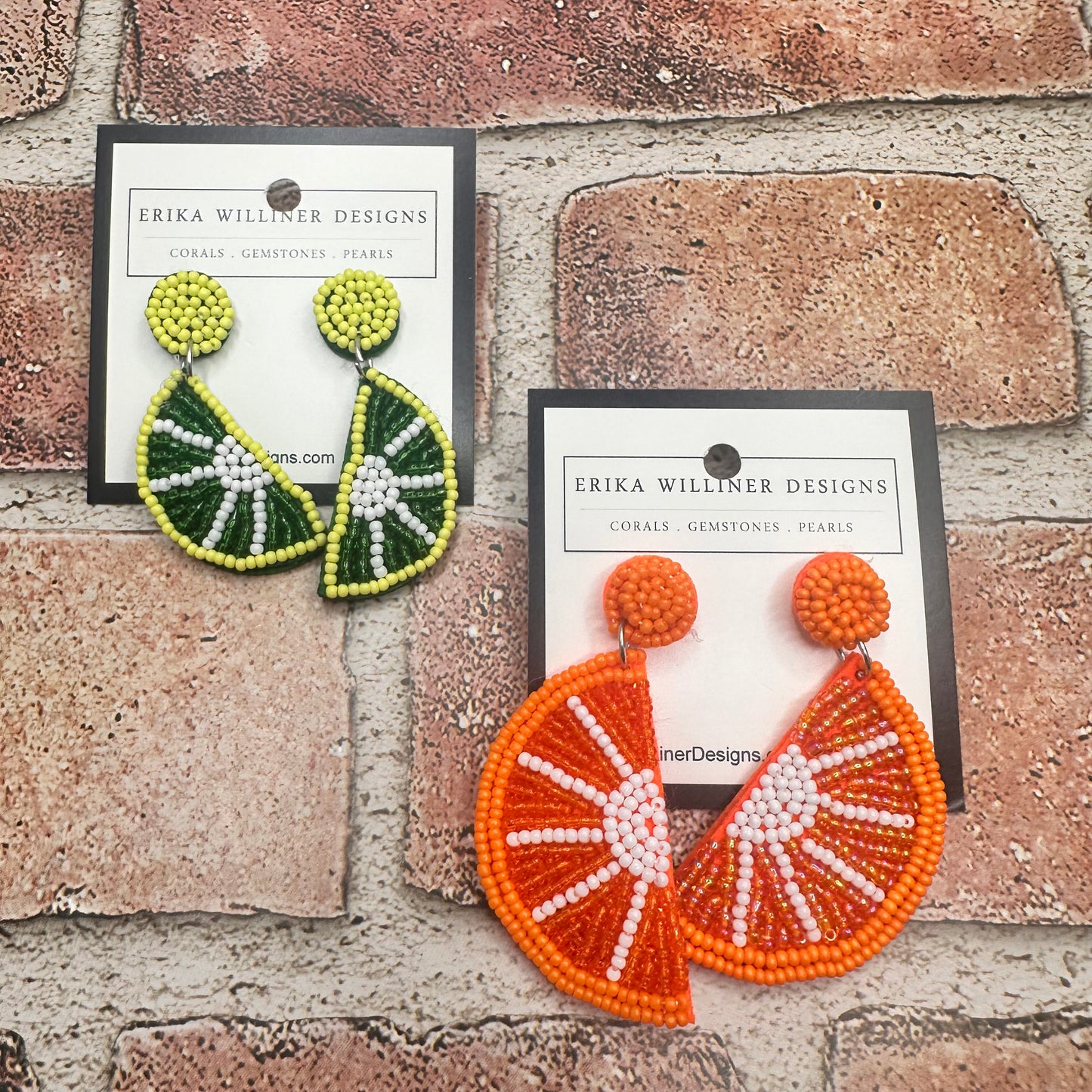 Lime and Orange Beaded Earrings | Erika Williner Designs