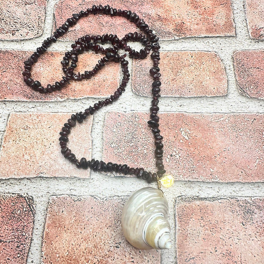 Garnet Strand with Polished shell Pendant | Erika Williner Designs