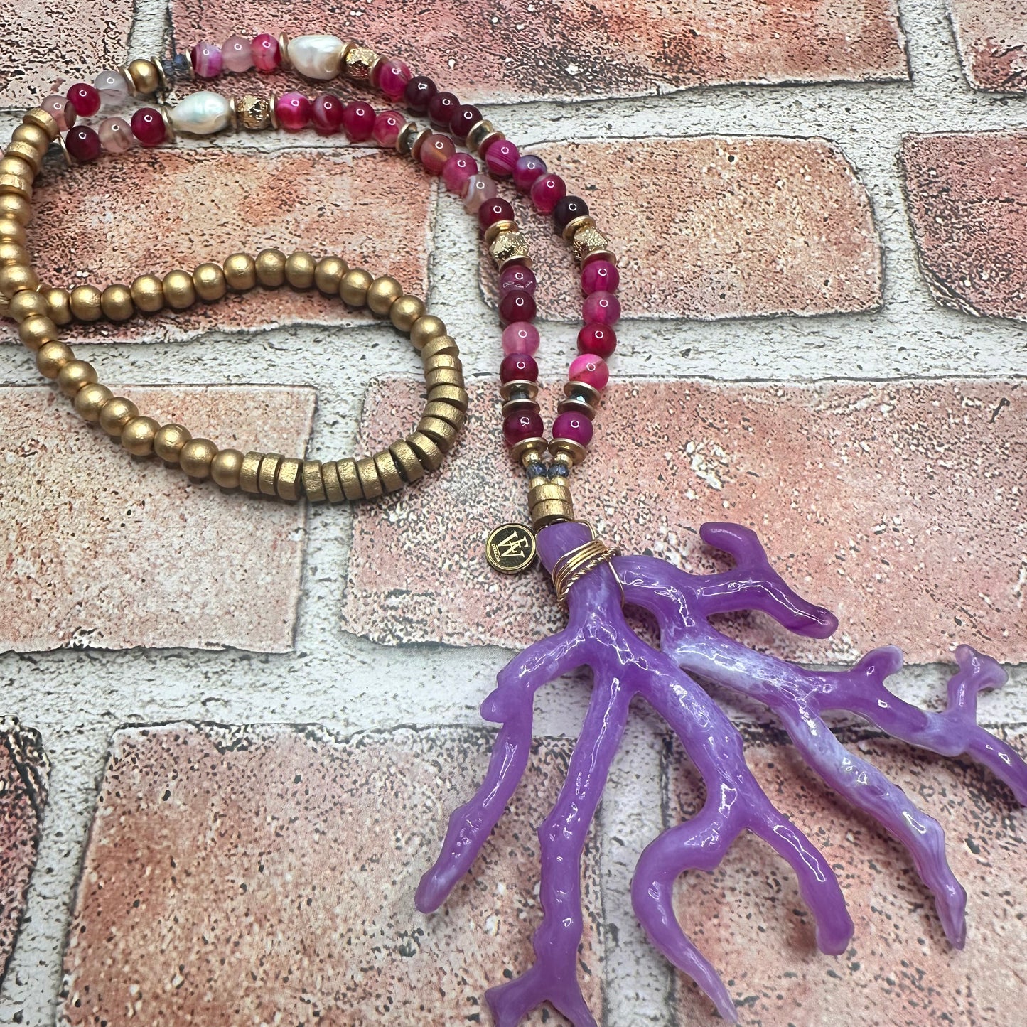 Pink Agates and Violet coral Pendant Necklace | Erika Williner Designs