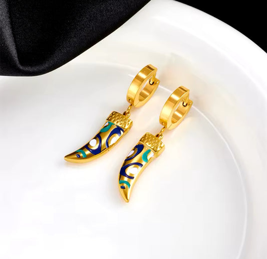 Trendy Stainless Steel and Enamel Horn Pendant in Hoop Earring | Erika Williner Designs