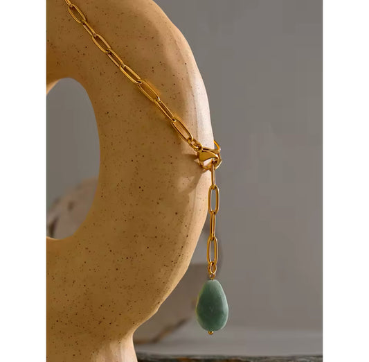 Stainless Steel paper Clip Chain with Labradorite TearDrop Pendant | Erika Williner Designs