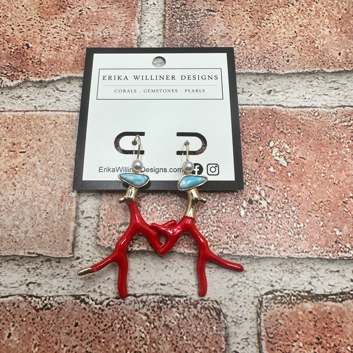 Coral branch and Turquoise Earring | Erika Williner Designs