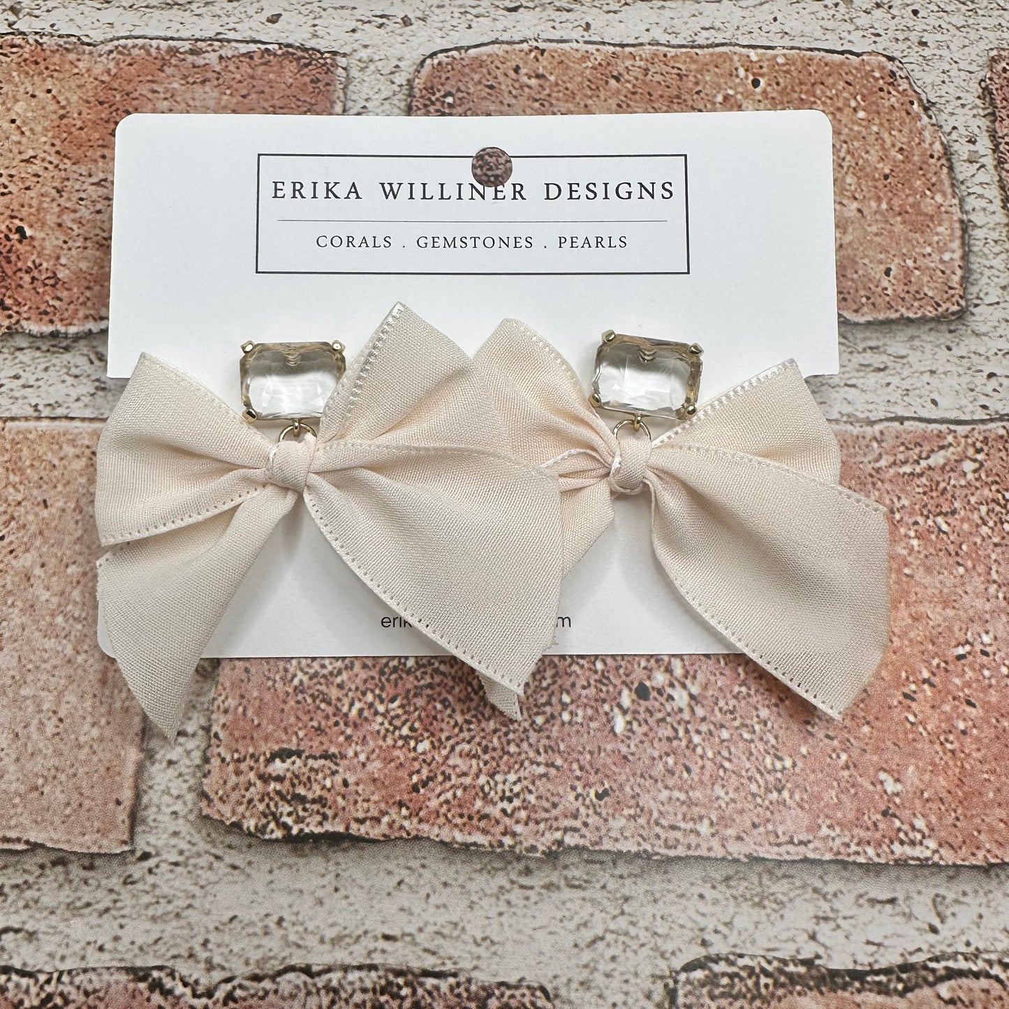 Bow Ribbon With Crystal Gemstone Pushback Earrings | Erika Williner Designs