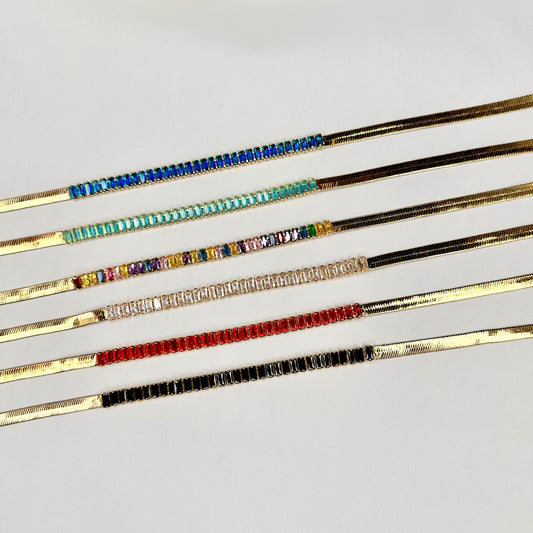 Cubic Zirconium Baguette Chocker with gold Herring bone chain | Erika Williner Designs