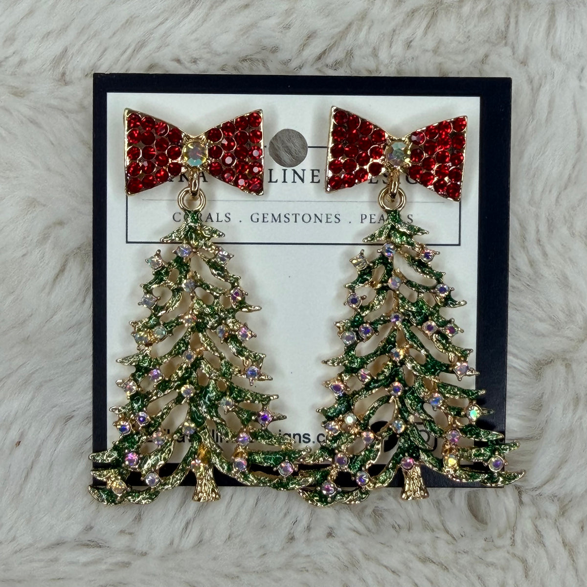 Sparkly Christmas Tree Earrings With Red Bow on Top | Erika Williner Designs