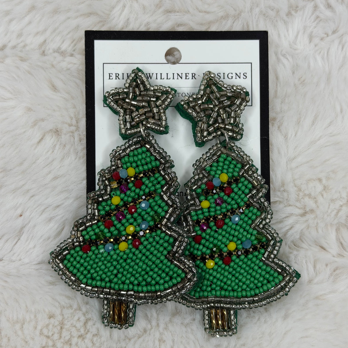 Green Beaded Christmas Tree Earrings | Erika Williner Designs
