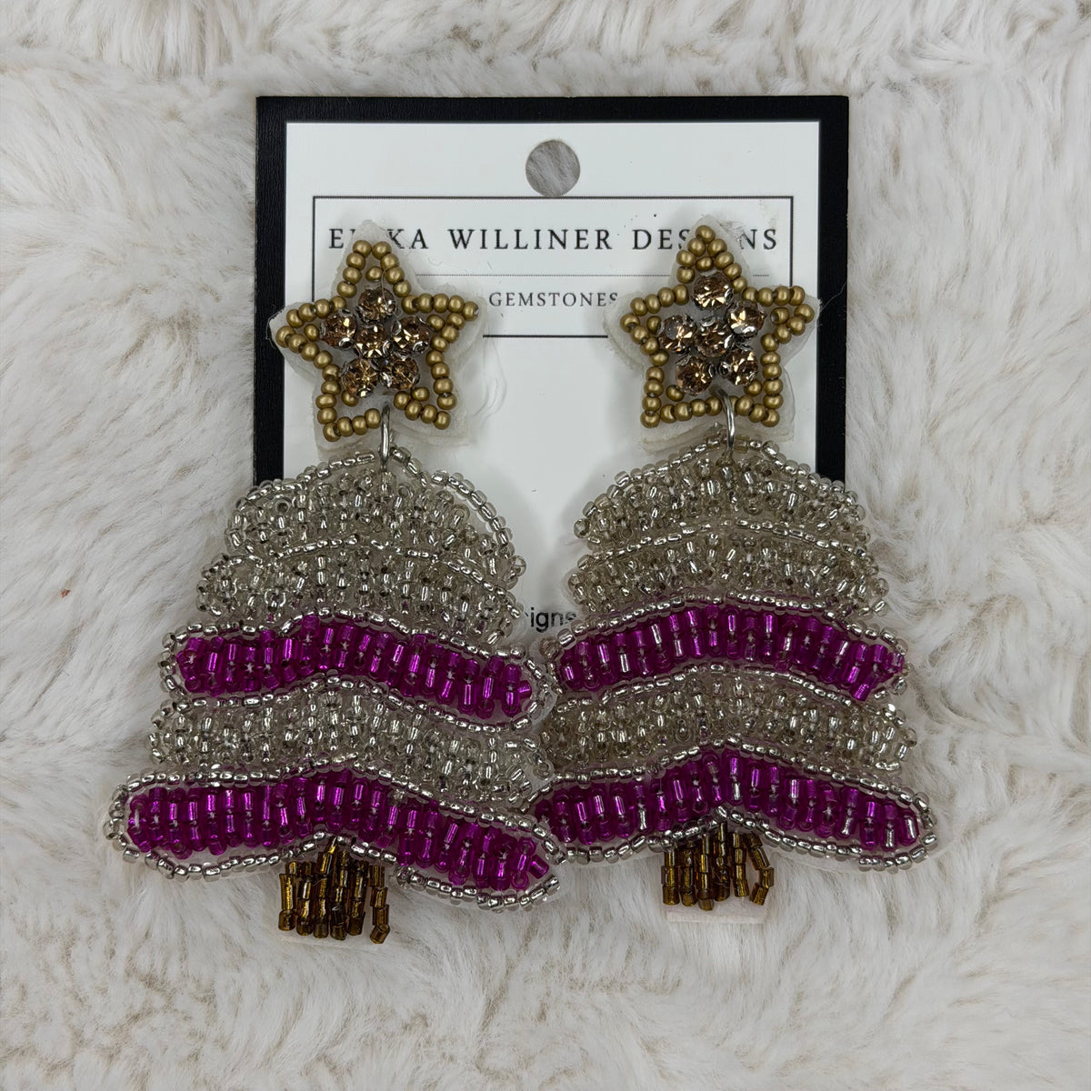 Beaded Christmas Tree Earrings with Gold Star on Top | Erika Williner Designs