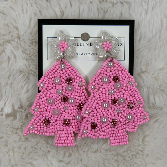 Pink Beaded Christmas Tree Earrings | Erika Williner Designs