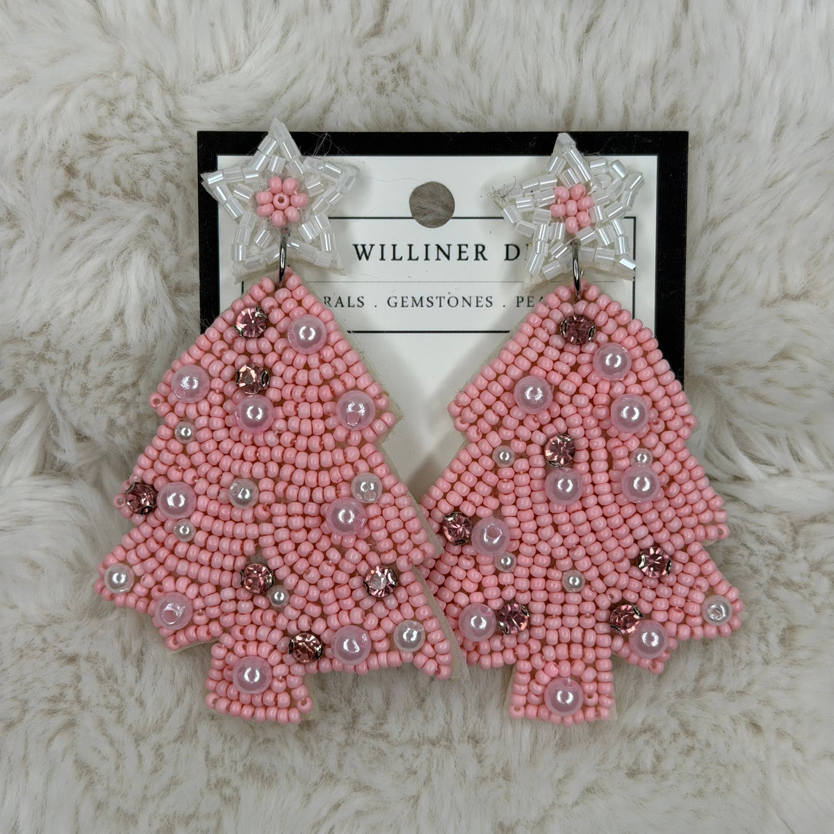 Pink Beaded Christmas Tree Earrings | Erika Williner Designs