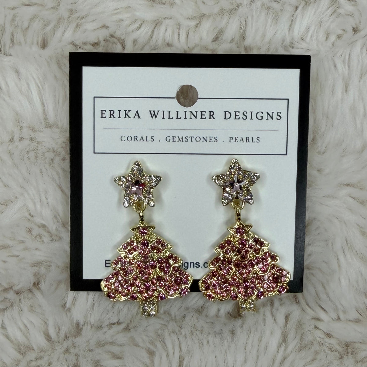 Pink Sparkly Christmas Tree Earrings | Erika Williner Designs