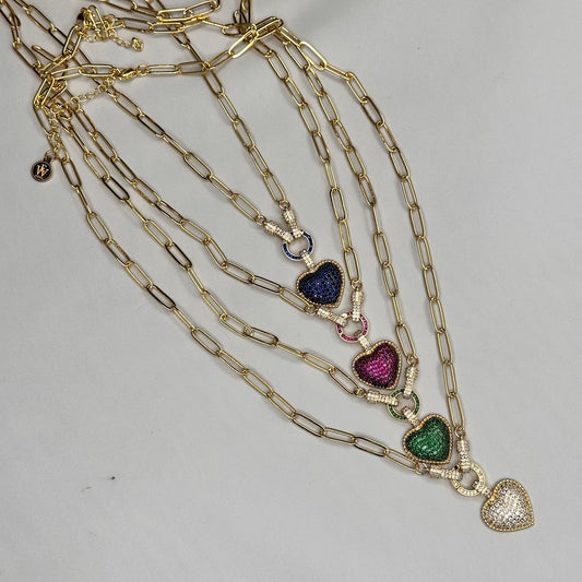 Pave Heart pendant in Paper Clip Chain Necklace | Erika Williner Designs