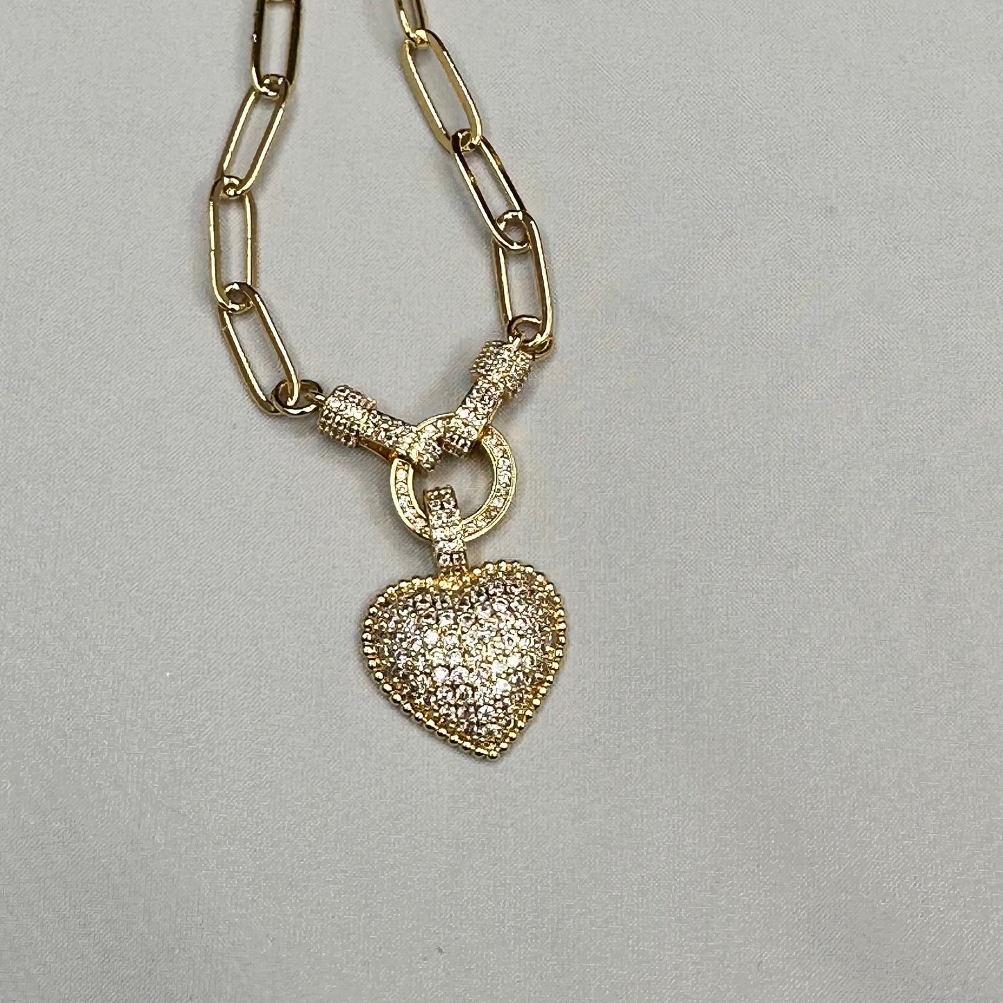 Pave Heart pendant in Paper Clip Chain Necklace | Erika Williner Designs