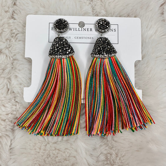 Pave Embellished Silk Tassel Earrings | Erika Williner Designs
