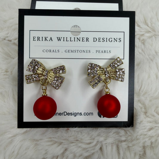 Small Bows with CZ and Red Christmas Ornament Earrings | Erika Williner Designs