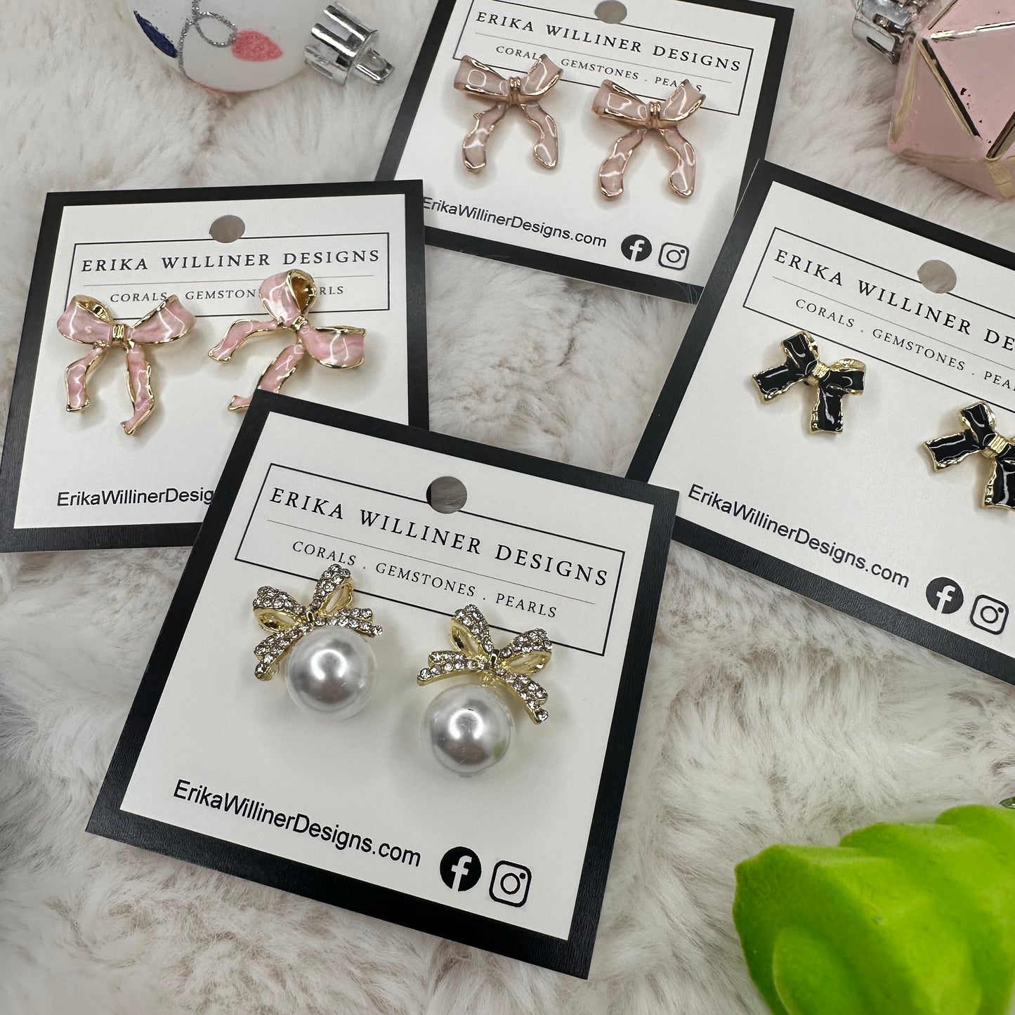 Sparkly Bow with Faux Pearl Earrings | Erika Williner Designs