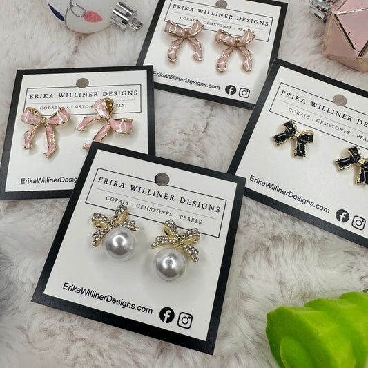 Sparkly Bow with Faux Pearl Earrings | Erika Williner Designs