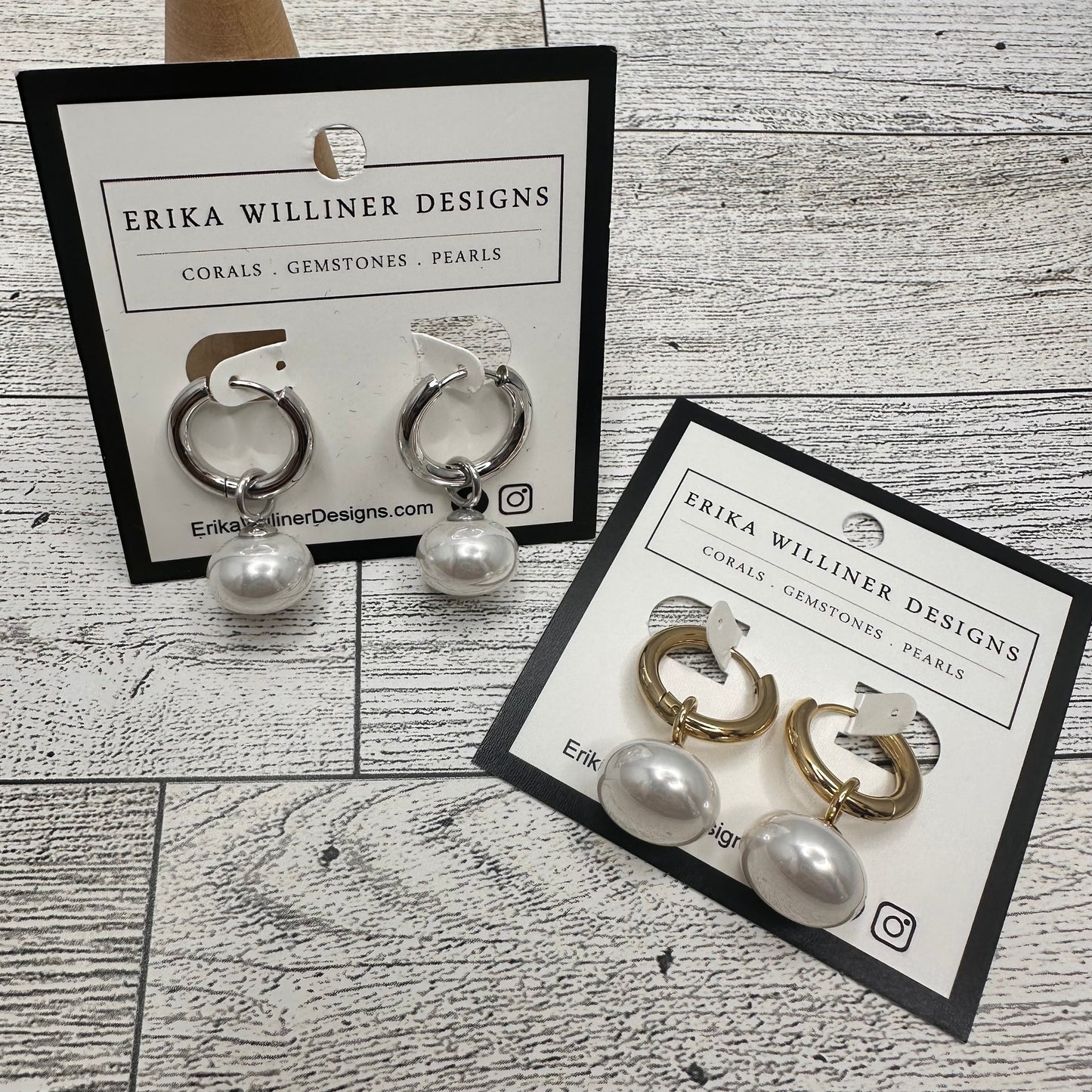 Dangle Single Pearl in Stainless Steel Hoop | Erika Williner Designs