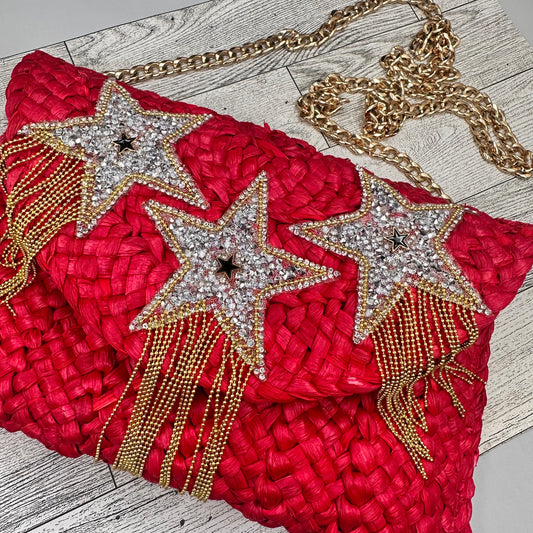Red Clutch with Starts and Fringes | Erika Williner Designs