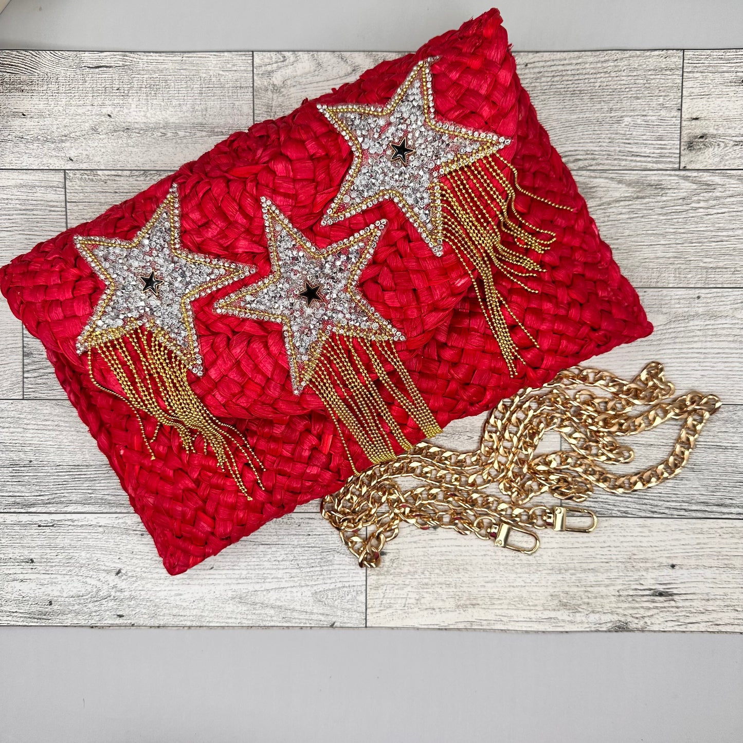 Red Clutch with Starts and Fringes | Erika Williner Designs