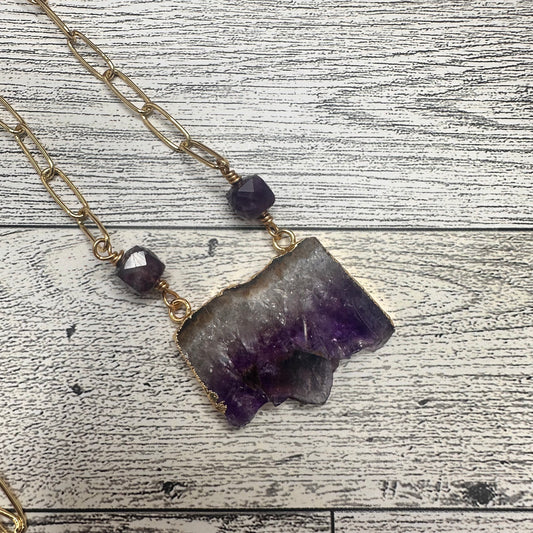 Amethyst Pendant in Paper Clip Chain Necklace | Erika Williner Designs