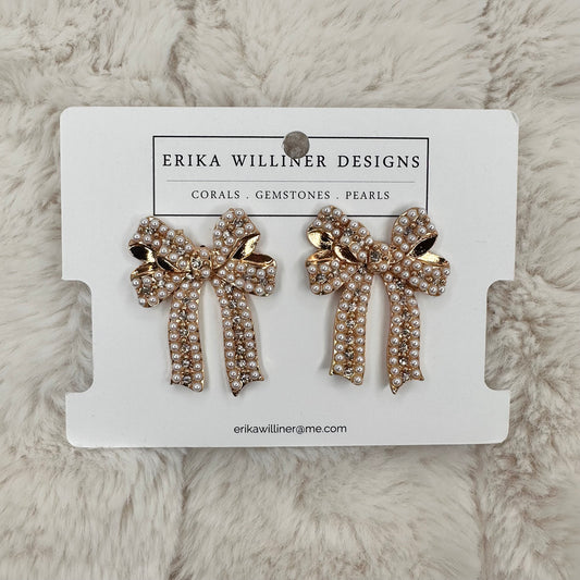 Long Tail Faux Pearl Ribbon Earrings | Erika Williner Designs