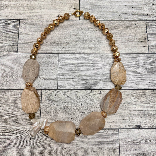 Agatized Coral Beads, Crystals, Fresh water Pearls and Lava Rock Statement Necklace | Erika Williner Designs