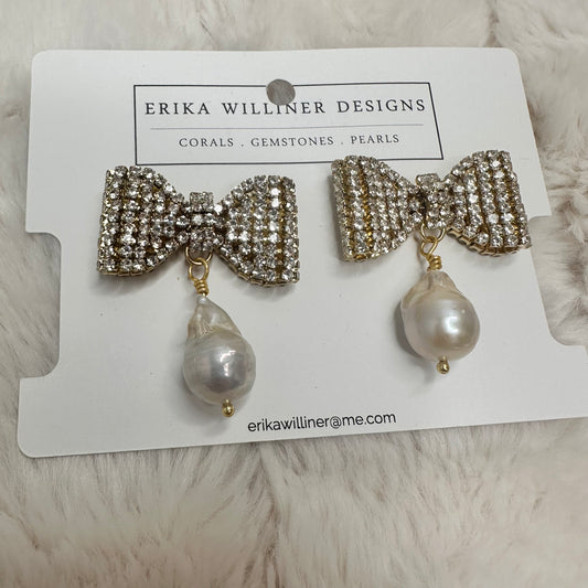 Sparkly Bows with Baroque Pearl Earrings | Erika Williner Designs