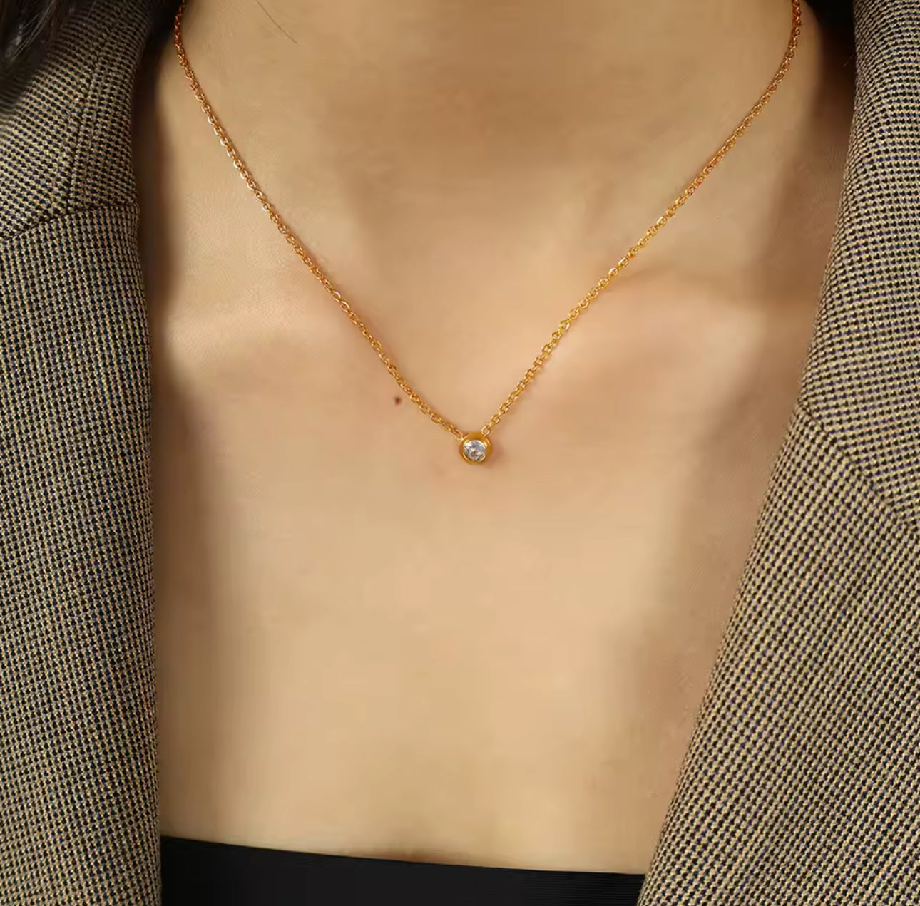 Solitary Cubic Zircon Necklace