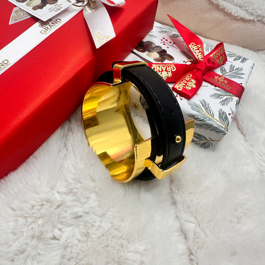 Gold Open Cuff Bracelet with Black Strap | Erika Williner Designs