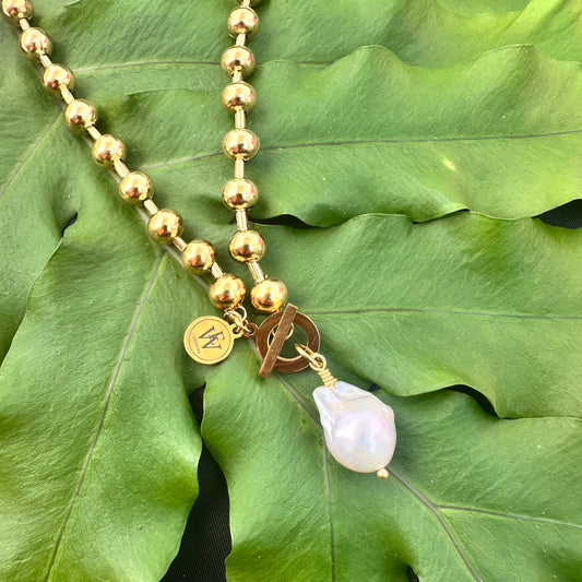 Ball and Chain Necklace with Baroque Pearl | Erika Williner Designs