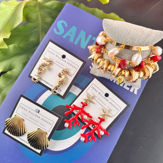 Red Coral Enamel Branches Earrings | Erika Williner Designs