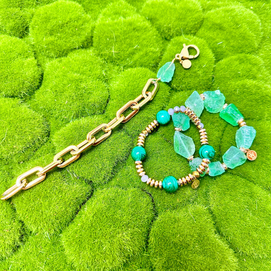 Exquisite Stainless Steel Bracelet with Fluorite Nugget